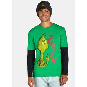 NEW NWT Mens Sz XS Christmas GRINCH Long Sleeve Tee Shirt & Beanie Cap 2 Pc Lot